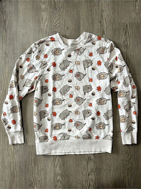 Pusheen Autumn Fall All Over Print Sweatshirt Graphic Sweatshirt Gray &
